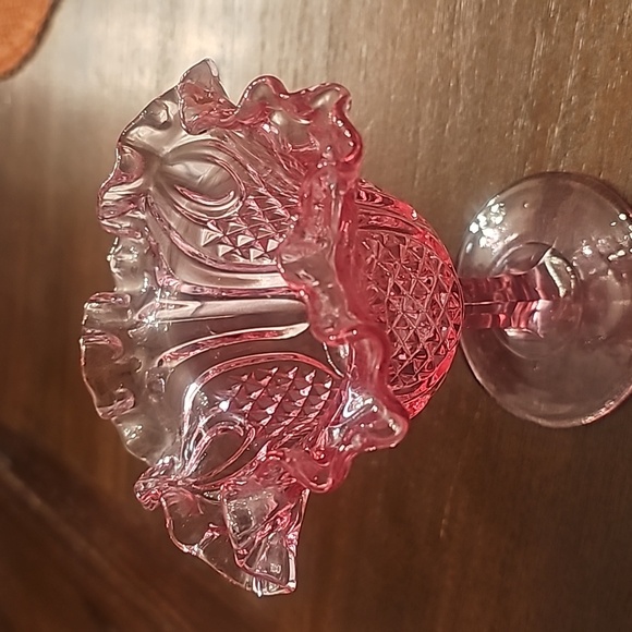 Vintage Mid Century Fenton Colonial Pink Pineapple Ruffled Compote Dish - Picture 6 of 10